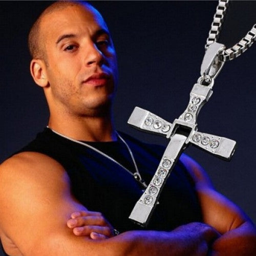 Rhinestone Pendant Sliver Cross Necklaces Men