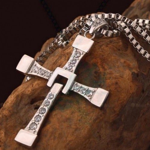 Rhinestone Pendant Sliver Cross Necklaces Men