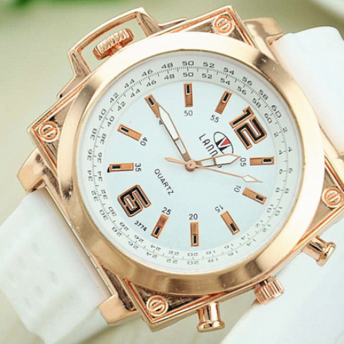 Golden Silicone Watch Square Wristwatch