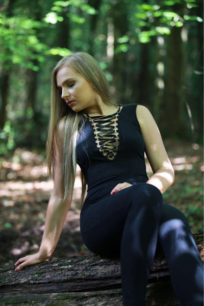 Lace Up Bodysuit Summer V Neck